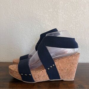 CORKYS Navy Cork Platform Wedge Sandal